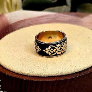 Brighton Sophia Gold Plated And Black Enamel Ring Size 8.5
